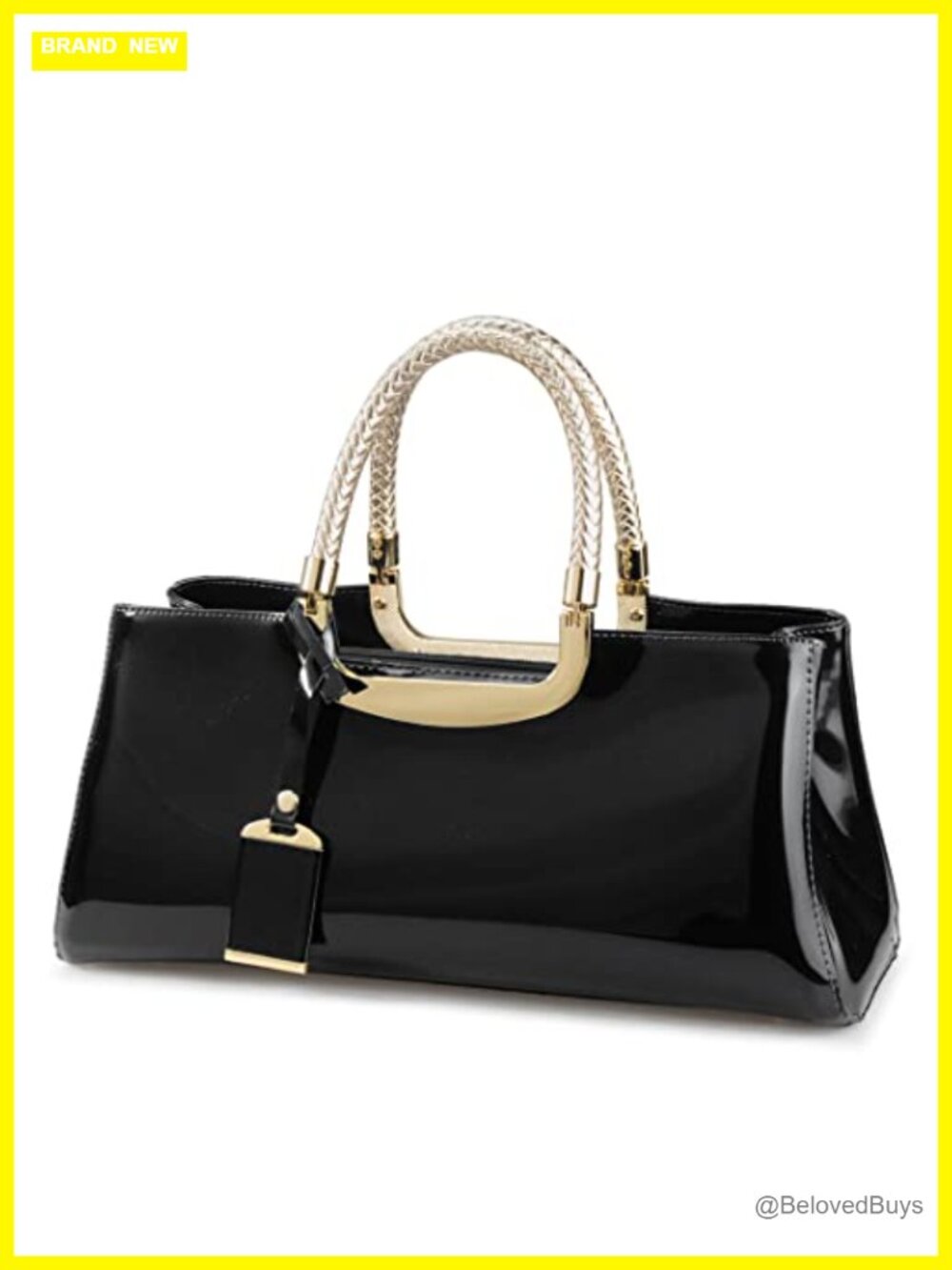 Glossy Faux Patent Leather Structured Shoulder Handbag Evening Party Satchel
